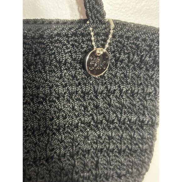 The Sak Crochet Mini Handbag Shoulder Purse Black Vintage Retro Granny Boho EUC - Picture 3 of 7